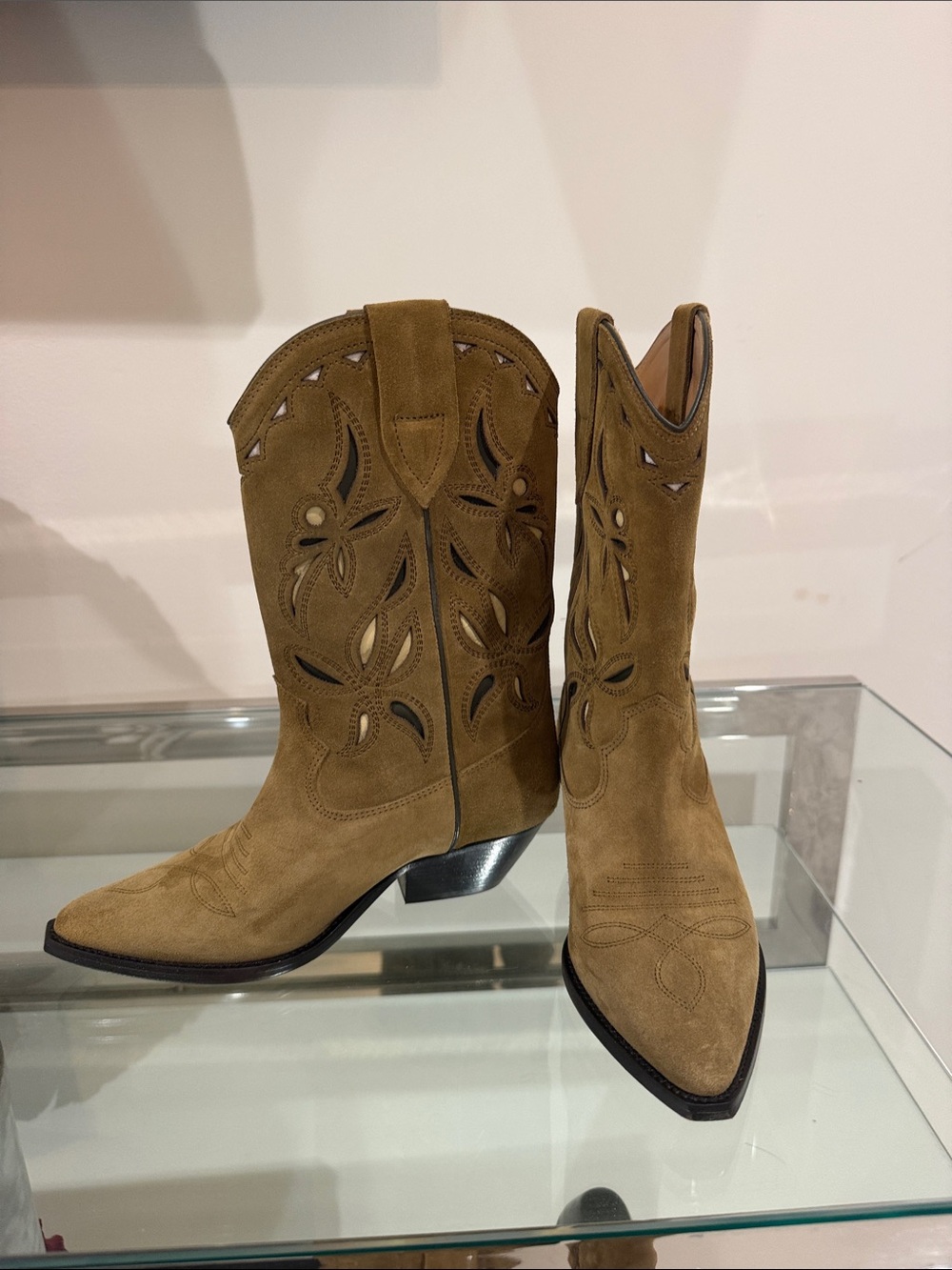 Isabel Marant Cutout Suede Cowboy Boots in Tan